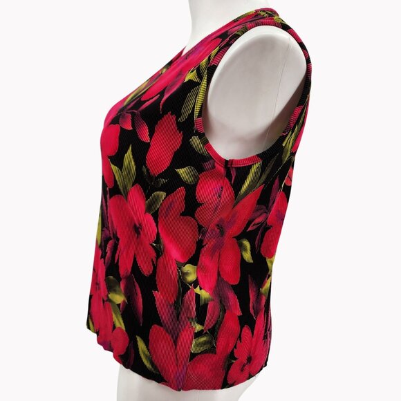 Ninety Woman XL Sleeveless Floral Pleated Accordion Stretch Top Blouse - Picture 3 of 6